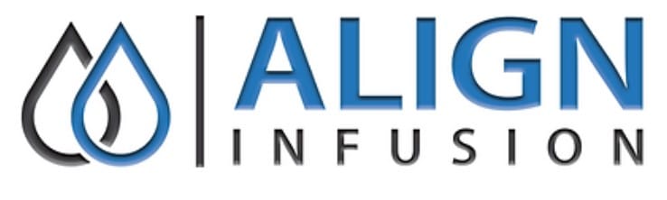 Align Infusion logo: blue 'ALIGN' text with a black-blue droplet icon and a vertical divider, then 'INFUSION' text.