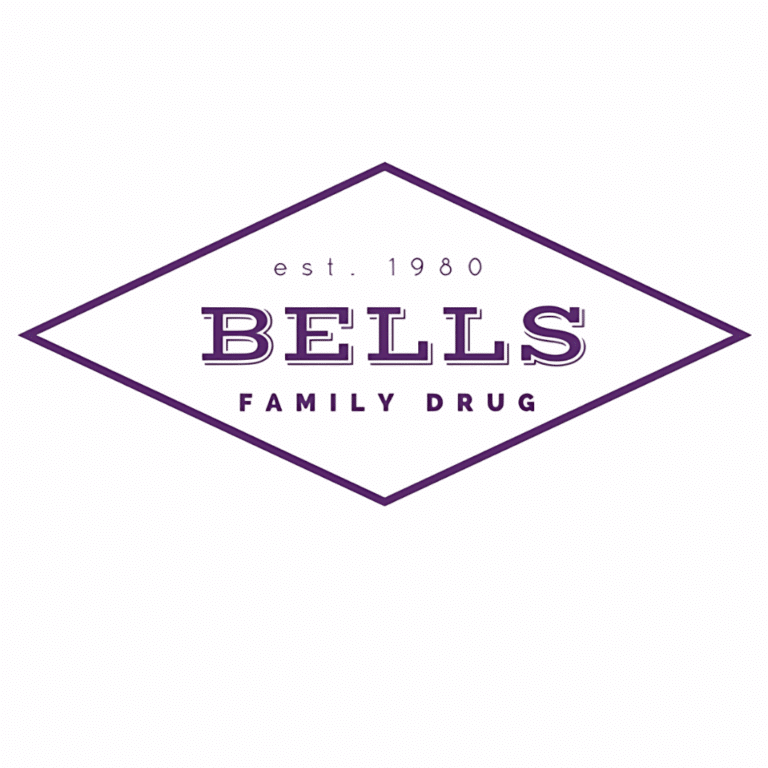 Bell's Family Drug logo: purple diamond outline with EST. 1980 and BELLS in bold serif font, 'FAMILY DRUG' beneath.