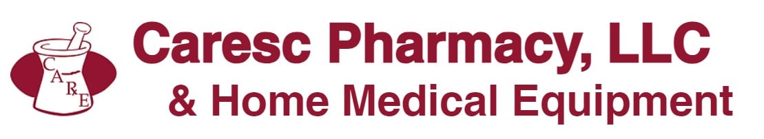 Caresc Pharmacy, LLC & Home Medical Equipment logo with a mortar and pestle icon on the left.