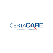 CertaCare logo in blue with a red curved line beneath and the tagline 'The Home Health and Pharmacy Services'