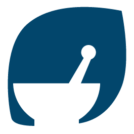 Blue abstract leaf-like logo with a green pen-nib motif at the bottom.