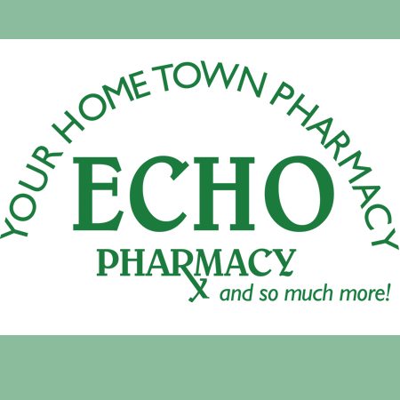 Echo Pharmacy logo with curved text 'Your Home Town Pharmacy' around a large 'ECHO' and the word 'PHARMACY', plus the slogan 'and so much more!'