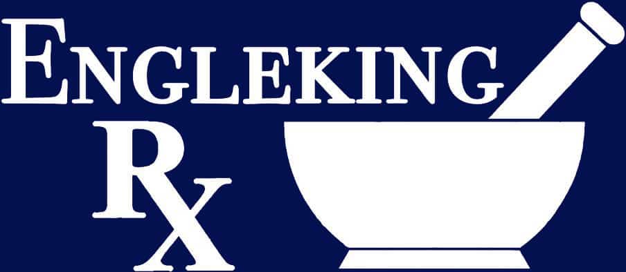 Engleking Rx logo featuring a white mortar and pestle on a deep blue background.