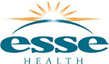 Logo for Esse with a stylized sun rising over a teal arc and the word 'esse' in blue-green letters.