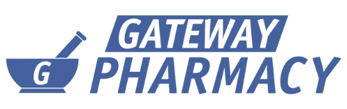 Gateway Pharmacy logo with a mortar-and-pestle icon and blue wordmark reading Gateway Pharmacy.