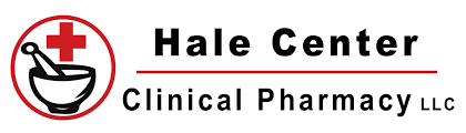 Logo for Hale Center Clinical Pharmacy LLC, featuring a mortar and pestle inside a red circle and the company name text.