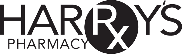 Harry's Pharmacy logo with bold 'HARRY'S' wordmark and a black circular emblem containing an X, plus 'PHARMACY' text.