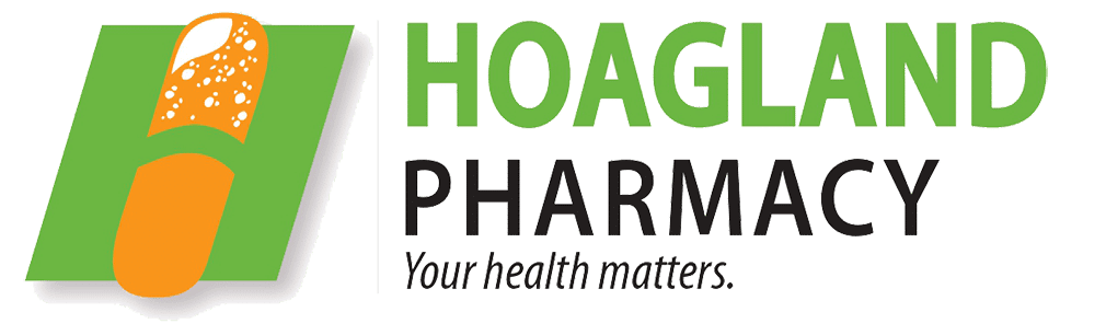 Hoagland Pharmacy logo: green 'HOAGLAND' text with black 'PHARMACY' and the slogan 'Your health matters' underneath.