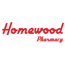 Homewood Pharmacy logo in red cursive script on white background.