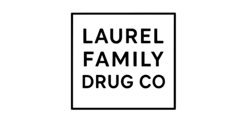 Laurel Family Drug Co logo in a black square border with bold uppercase text inside