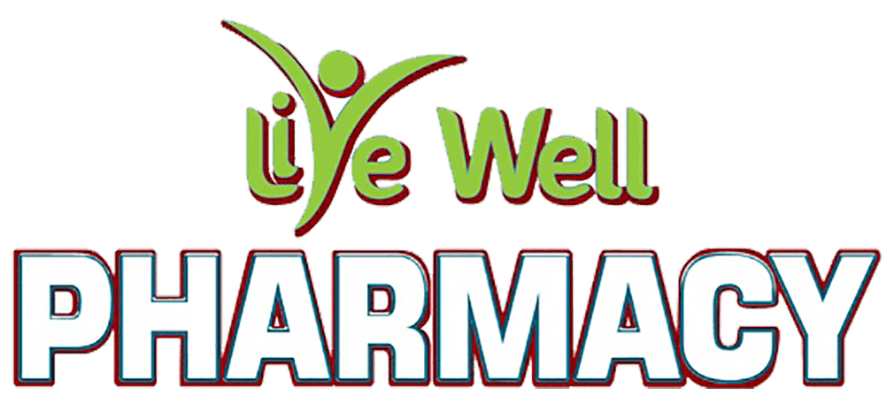 Live Well Pharmacy logo with a green figure and bold PHARMACY text.