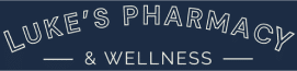 Luke's Pharmacy & Wellness branding logo in blue with curved text