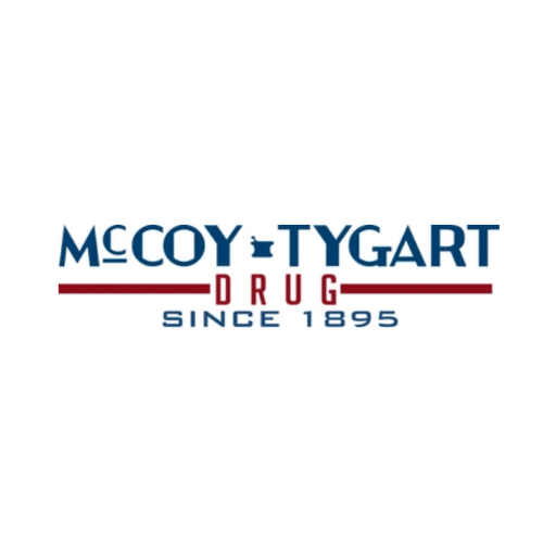 McCoy Tygart Drug logo on white background with blue text, a red underline, and 'Since 1895'.