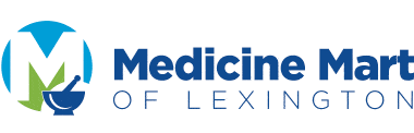 Medicine Mart of Lexington logo with a stylized blue and green M inside a circle emblem