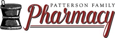Patterson Family Pharmacy logo with a black mortar and pestle icon to the left.