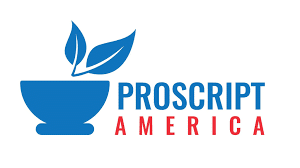 ProScript America logo: blue bowl with two leaves, plus the word PROSCRIPT in blue and AMERICA in red.