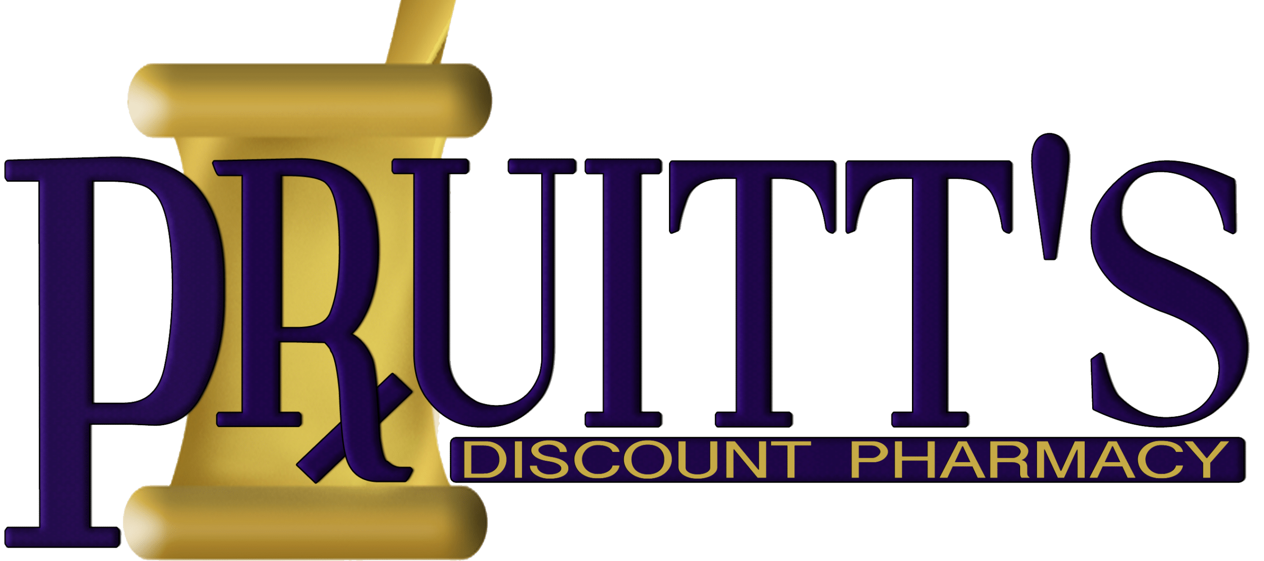 Logo for a discount pharmacy featuring a gold column with the word 'PRODUCTS' in bold purple letters and a purple-gold banner reading 'DISCOUNT PHARMACY'