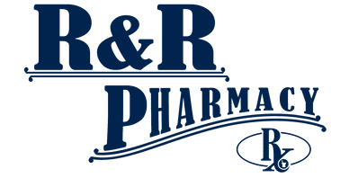 R&R Pharmacy logo in blue with large 'R&R' above 'Pharmacy' and a stylized Rx symbol.