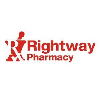 Rightway Pharmacy logo featuring the red wordmark and a stylized red figure.