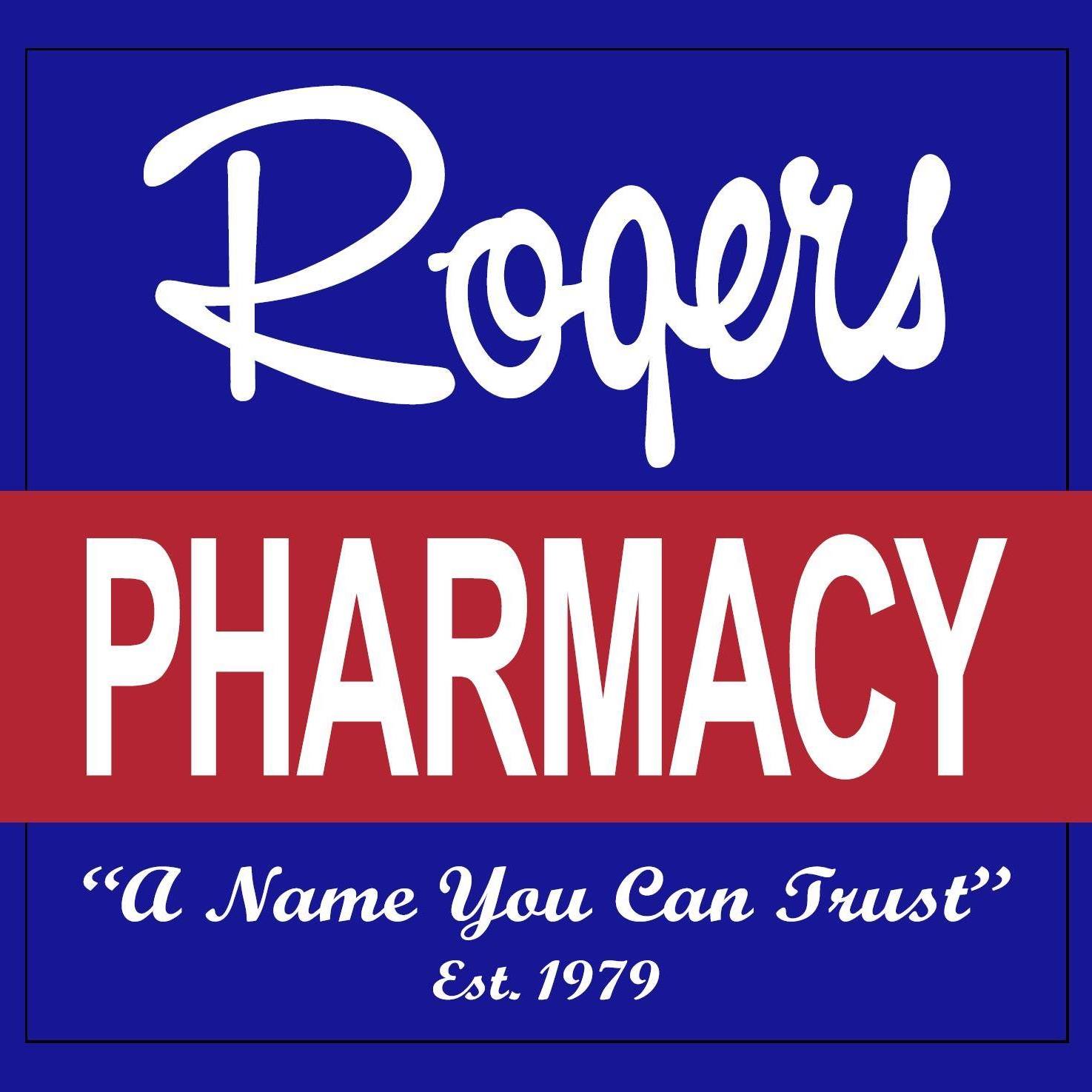 Logo for Roper’s Pharmacy with a blue background and red banner displaying the word ‘PHARMACY’; tagline reads “A Name You Can Trust” and “Est. 1979”