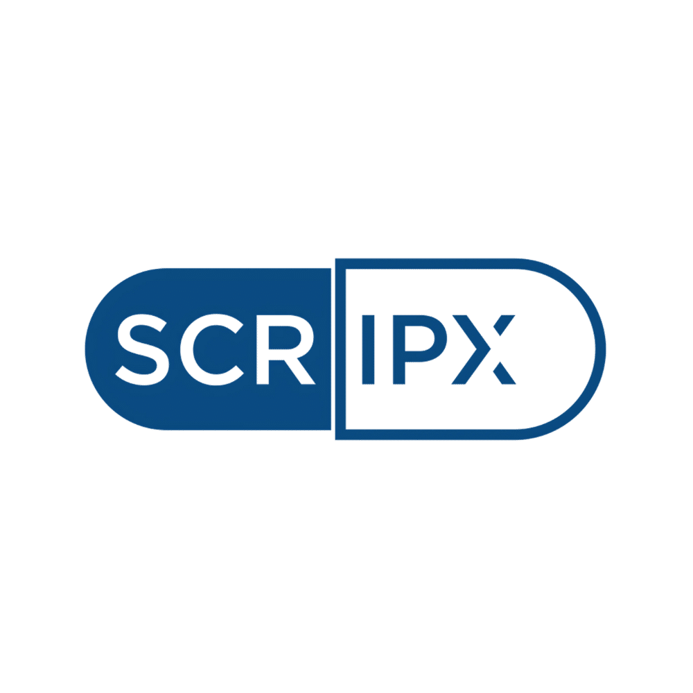 SCRIPX logo in blue, with 'SCR' on the left and 'IPX' on the right separated by a vertical divider.
