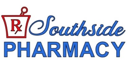 Southside Pharmacy logo with red Rx mortar-and-pestle icon and blue script 'Southside' above bold blue 'PHARMACY'