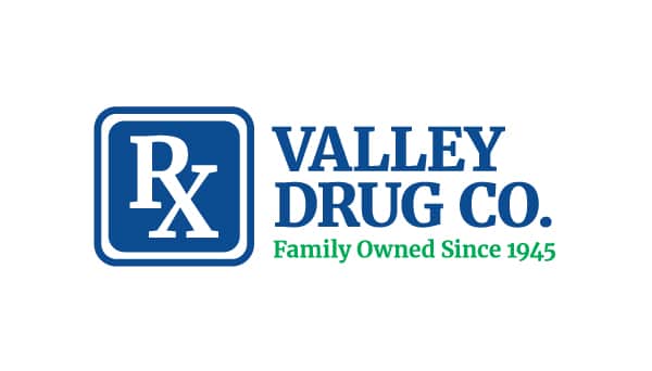 Valley Drug Co. logo with blue RX icon and the slogan 'Family Owned Since 1945'.