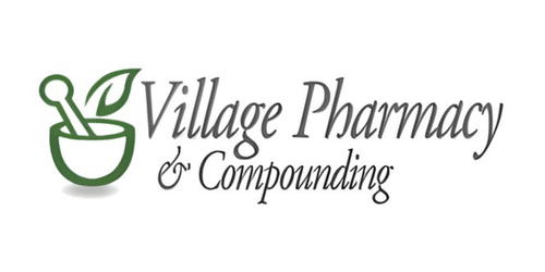 Village Pharmacy & Compounding logo with a green mortar and pestle icon.