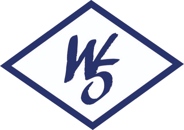 Logo with overlapping blue script letters 'WS' inside a white diamond with a dark blue border.