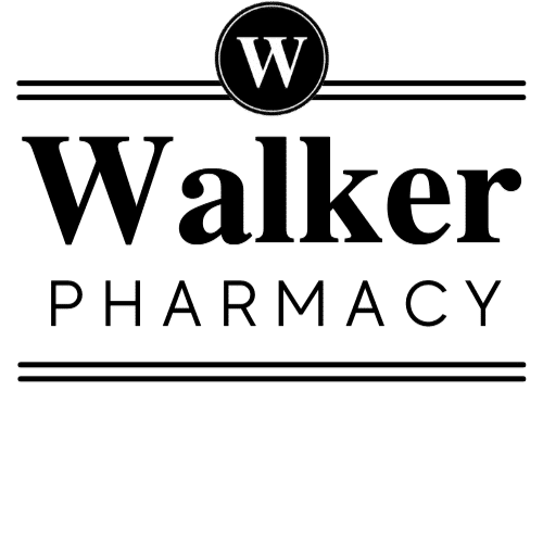 Walker Pharmacy logo: circular W crest with horizontal lines above/below, bold 'Walker' with 'PHARMACY' beneath.